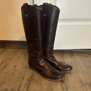 Frye Melissa Button Tall Dark Brown Leather Riding Boots Size 7 B